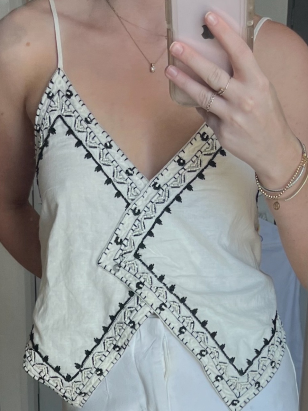 Zara NWT Embroidered Black and White Top XS